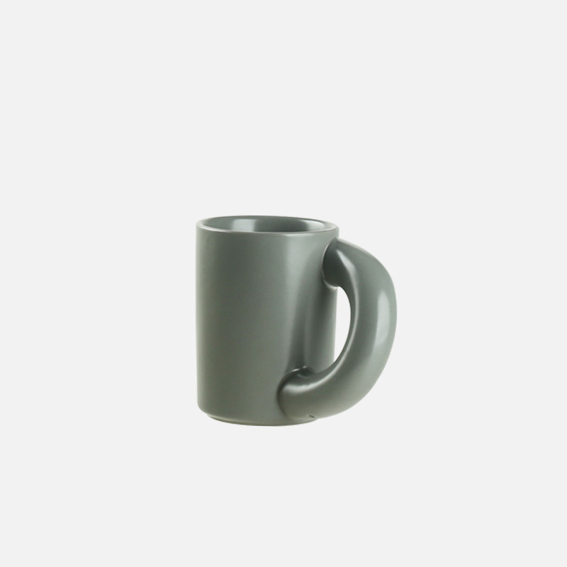 Ceramic water cup with crooked handle (cyan)