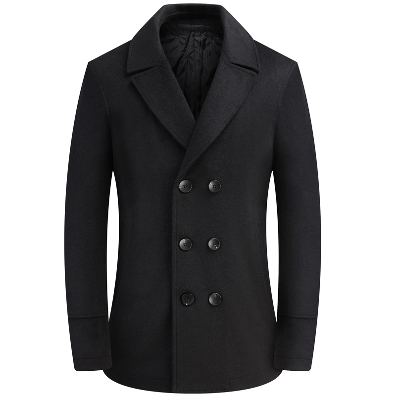 New Men's Woolen Coat Double Breasted