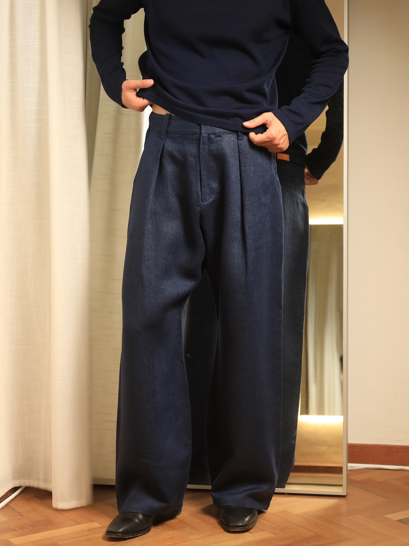 Men's Classic High-Waisted Wide-Leg Pants