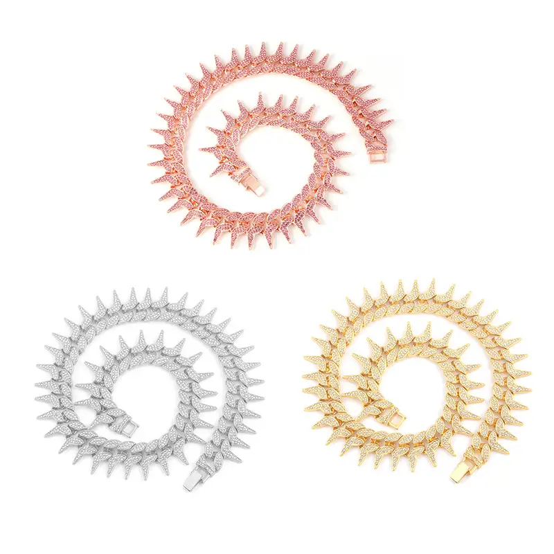 Fashion Full Diamond Thorn Iron Barb Cuban Chain