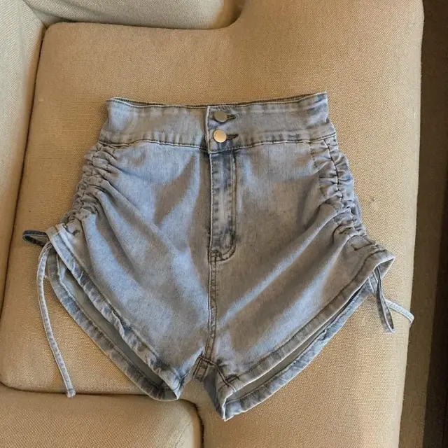 High Waist Drawstring Denim Shorts Light Blue - Shop at LoveMi