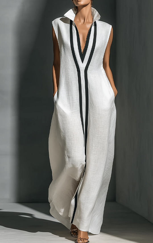 2026Cotton-linen Long Skirt With A Turn-down Collar