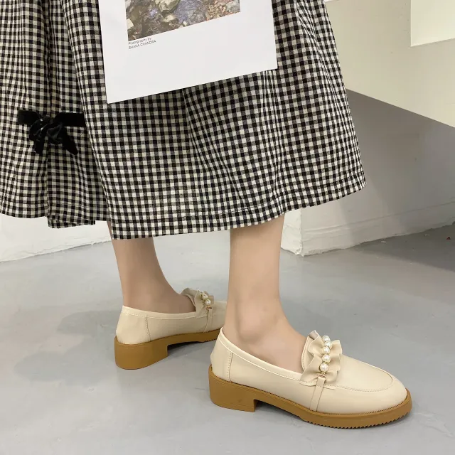 All match Fairy Evening Breeze British Small Leather Shoes Apricot - Shop at LoveMi