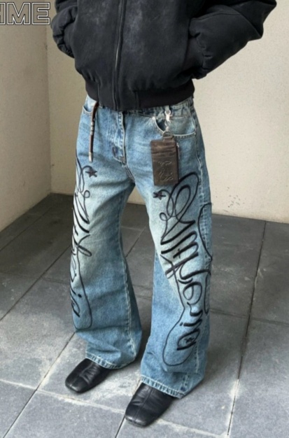 Graphic Baggy Jeans Women Vintage Washed Wide Leg Denim Pants Streetwear Y2K US Warehouse Stock