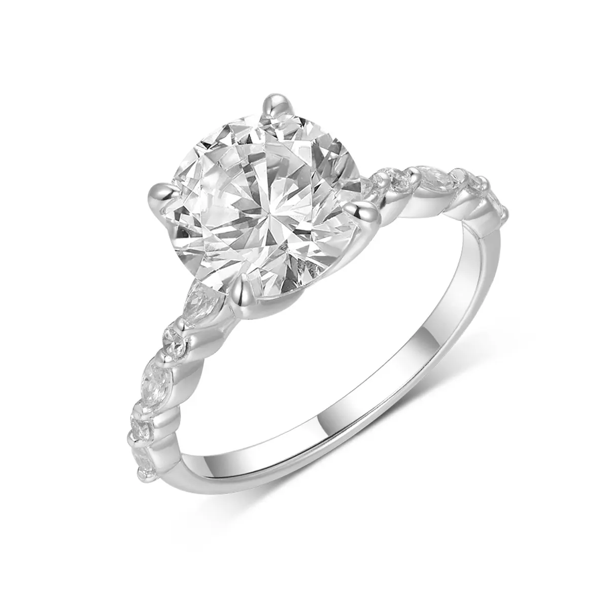 S925 Sterling Silver 9.0mm Round Moissanite Ring