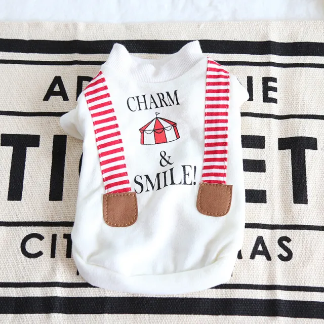 Striped Fake Suspenders Printed Sweater, Dog Clothes White - Shop at LoveMi
