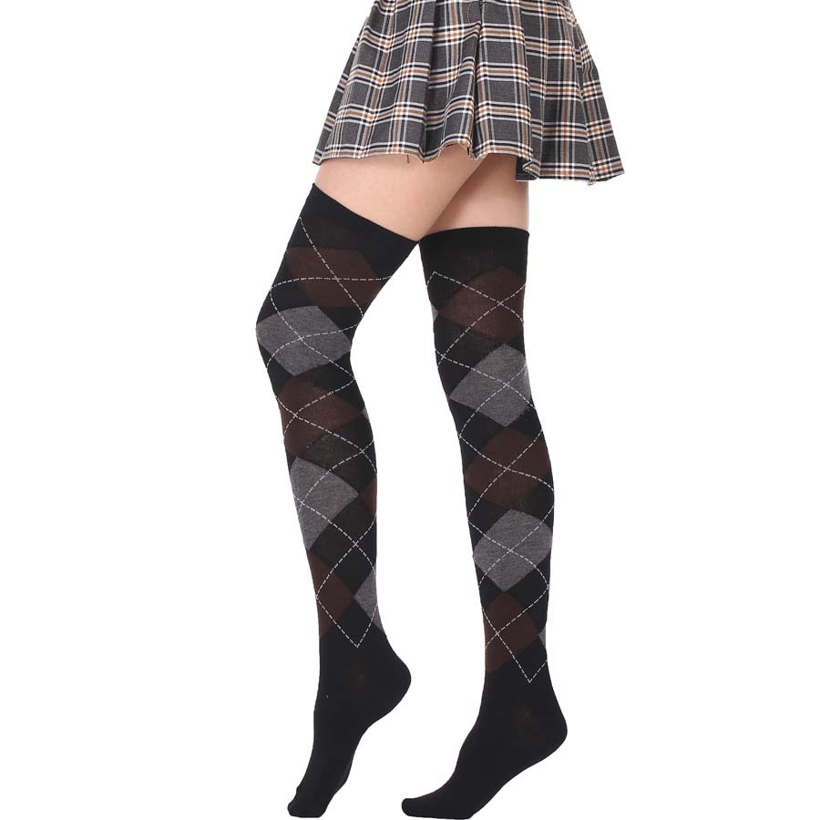 Style diamond plaid over the knee stockings