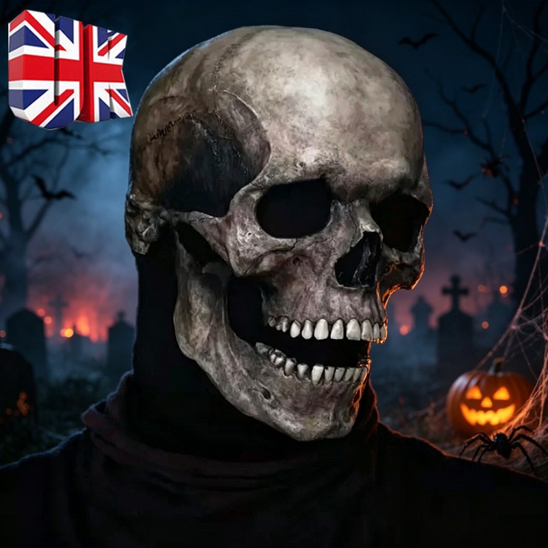 Full Head Skull Mask Helmet W& Movable Jaw Halloween Party Prop Latex Headgear — image 3