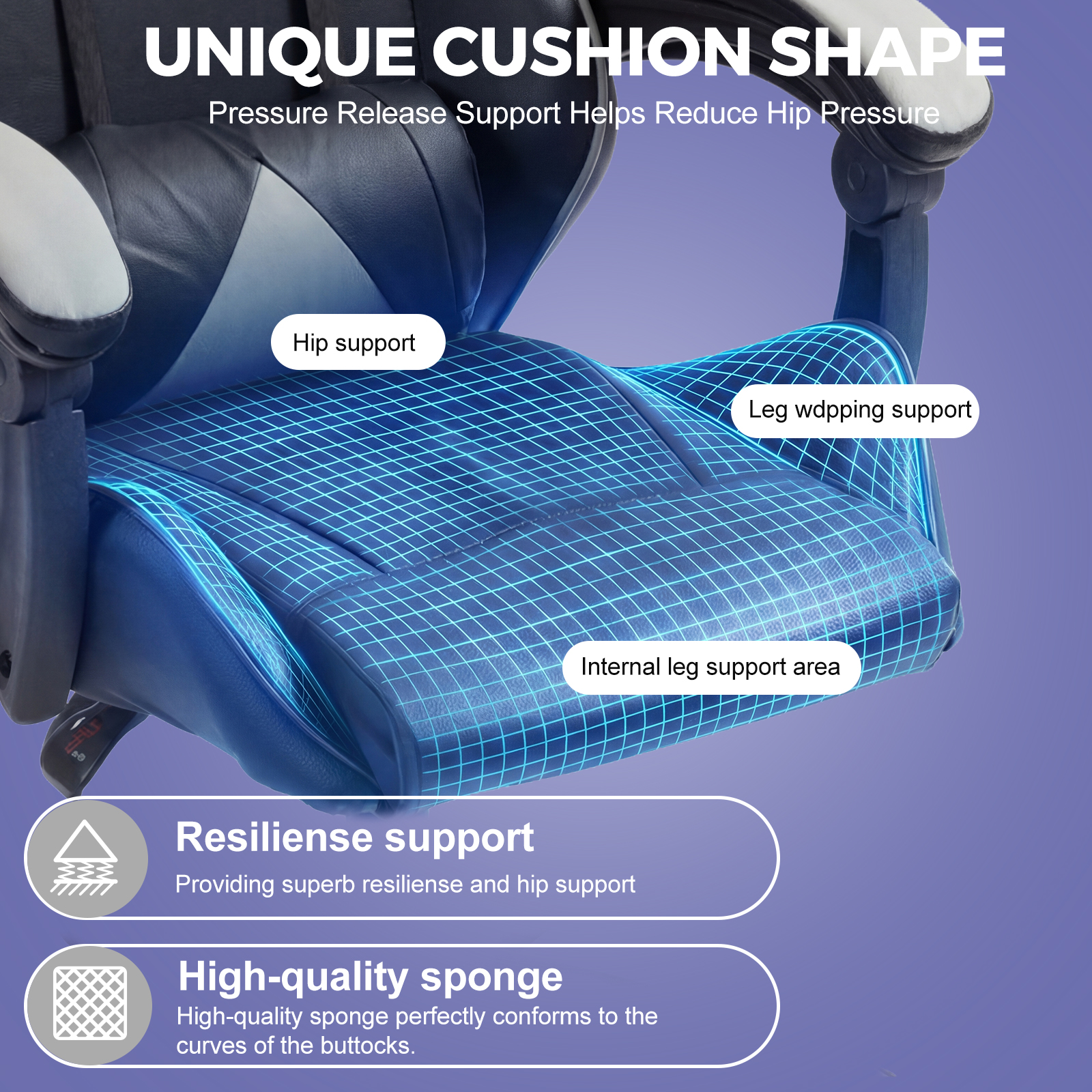 Gaming Reclining Swivel Chair For Adults,Ergonomic Racing PC With Lumbar Support — image 9