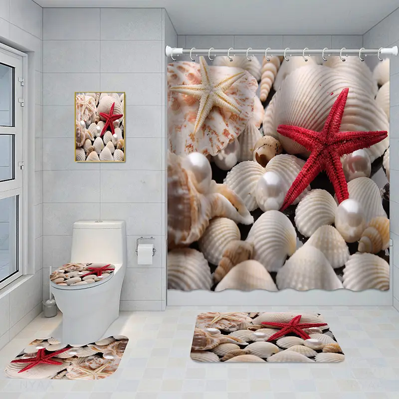 Bathroom Five-piece Set, Shower Curtain, Three-piece Mat Set, Aluminum Alloy