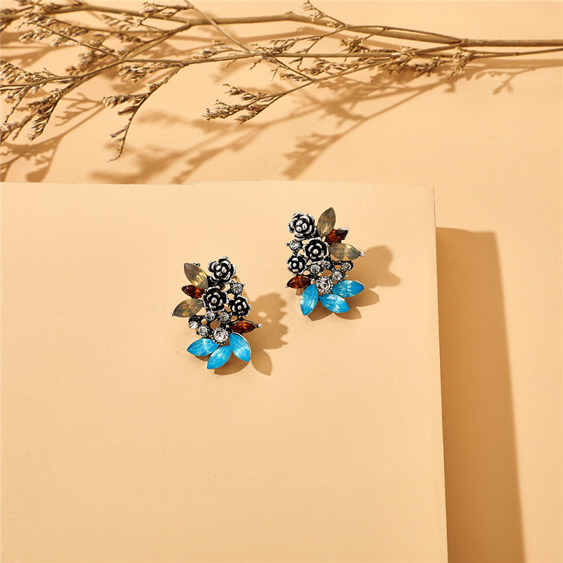 Alloy Rose Rhinestone Earrings