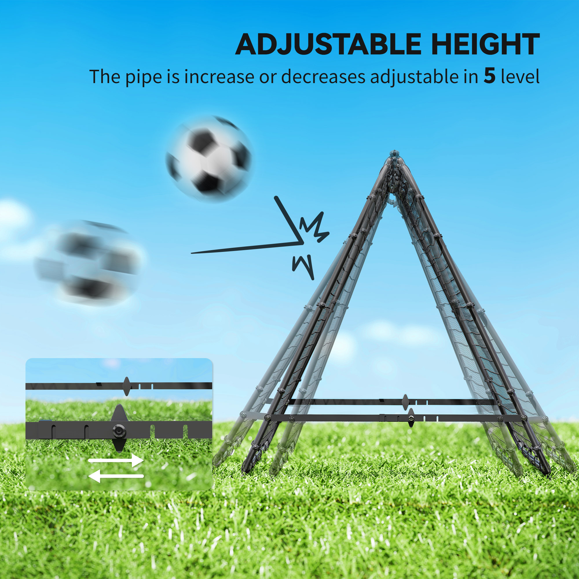Double Sided Football Rebound Net, Five Adjustable Angle Door, Black — image 4