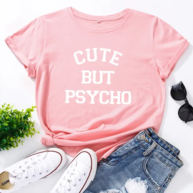 Women's Loose Round Neck Creative Letter Short sleeved T shirt Deep Pink - Shop at LoveMi