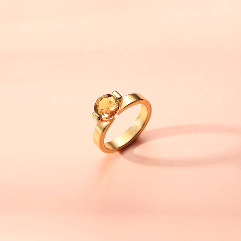 Gold-plated Titanium Steel Ring With Large Gems