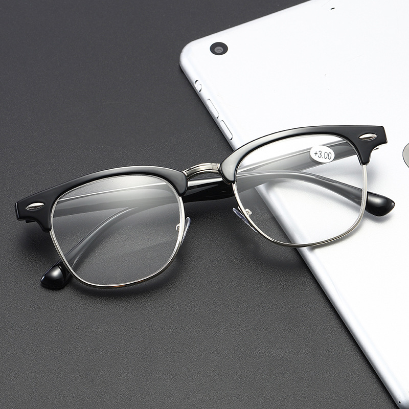 Title 5, Half frame retro rice stud myopia glasses