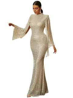 Elegantes Enges Und Schlank Machendes Unifarbenes Abendkleid - Gold - View 1