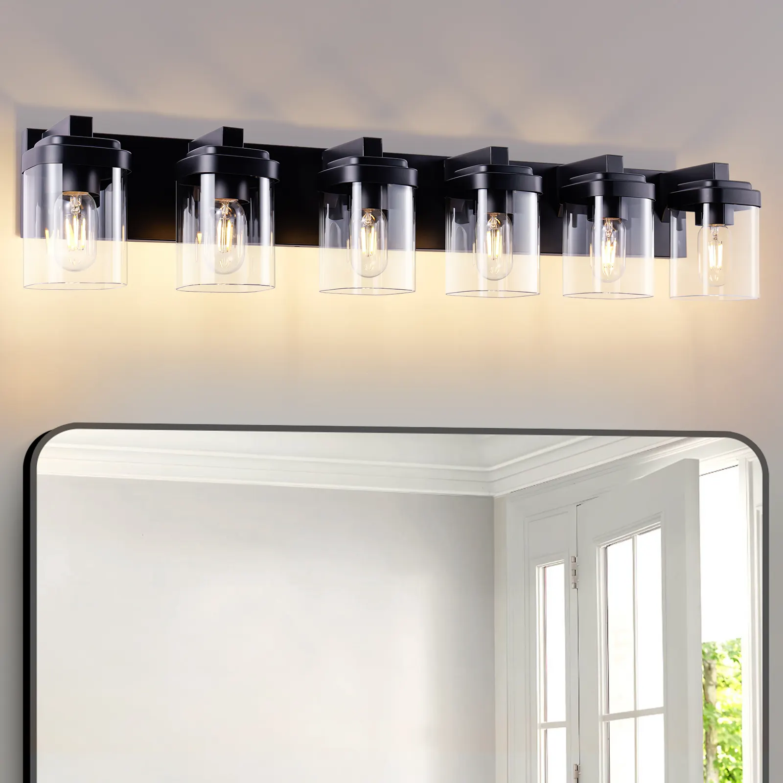 6 Light Bathroom Vanity Light, Matte Black