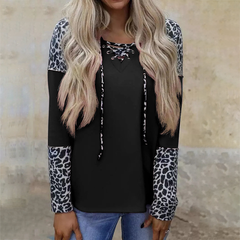 Title 3, Leopard Print Long-Sleeved Stitching Loose Casu...