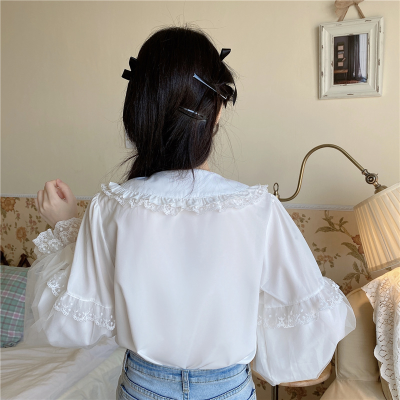 Title 6, Sweet Inside Single Breasted Fairy Shirt White Top