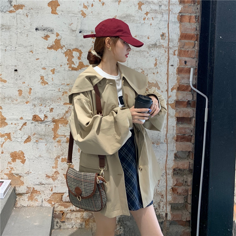 Women's Waist Small Windbreaker Mid-length Coat