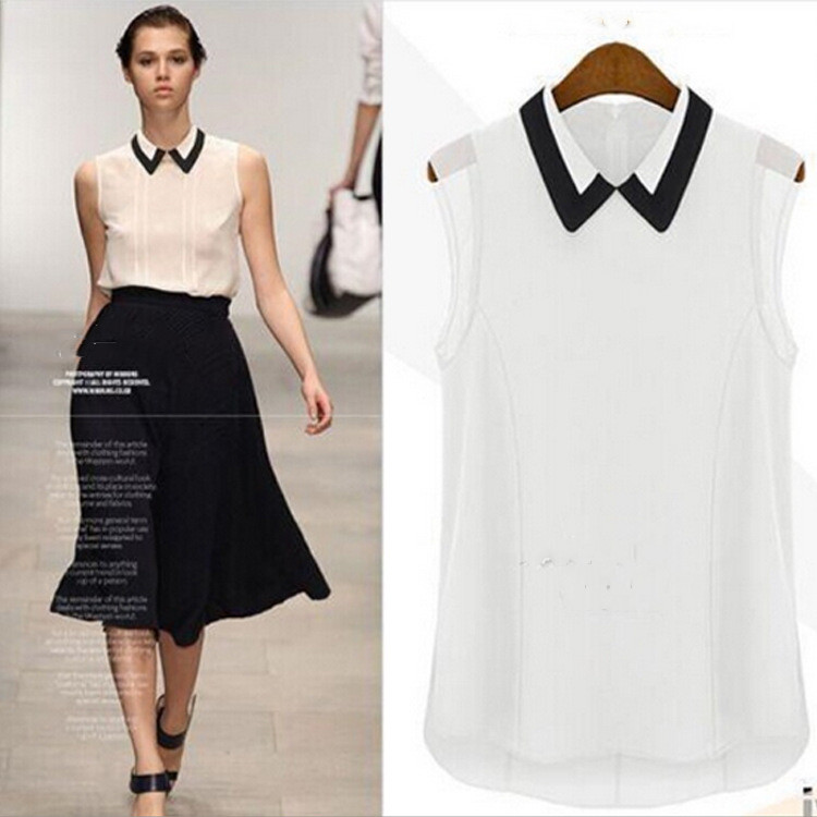 Title 3, Doll Collar Gauzy Chiffon Blouse Sleeveless Col...