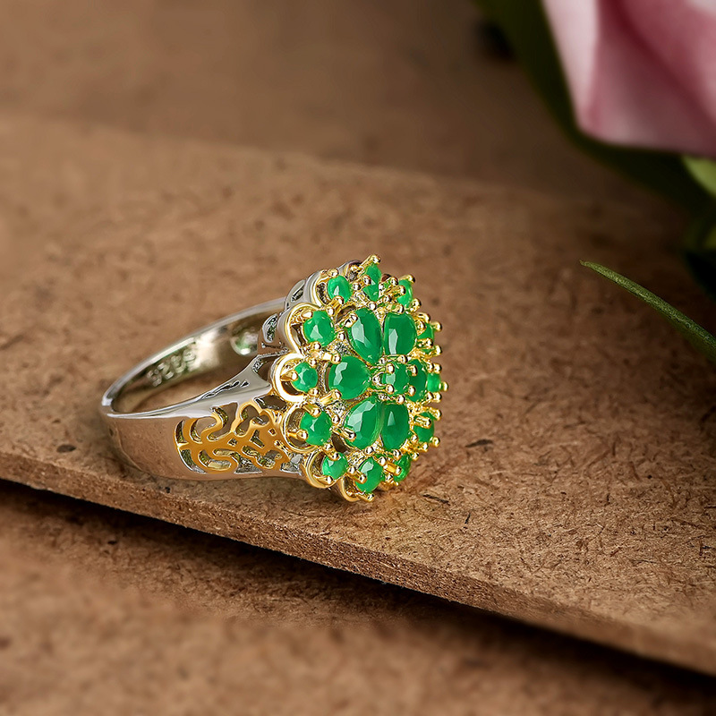 Emerald Two-tone Electroplated Flower Ring