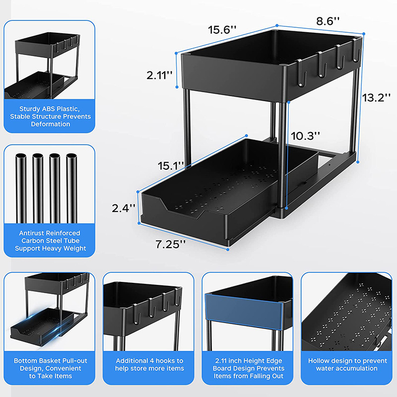 Title 2, Pull Out Double Layer Shelving Kitchen Sink Dis...