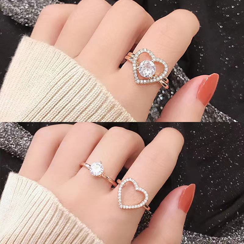 Two In One Combination Love Single Diamond Ring Two Piece Set