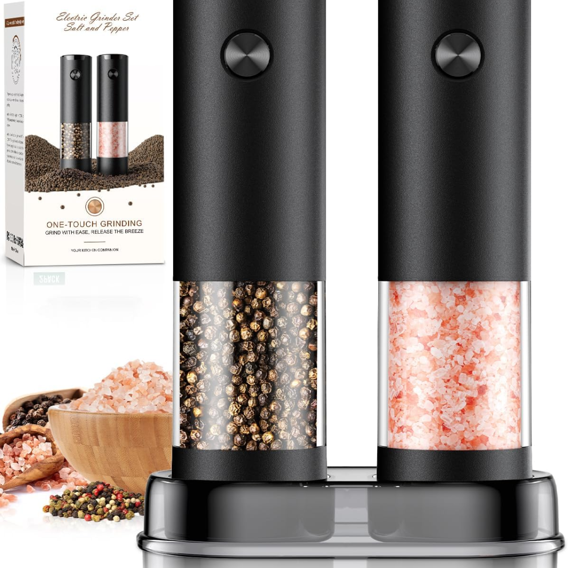 Electric Salt And Pepper Grinder Set Automatic Battery-Powered Pepper Mills Adjustable Coarseness Large Capacity With LED Kitchen Seasoning Shakers