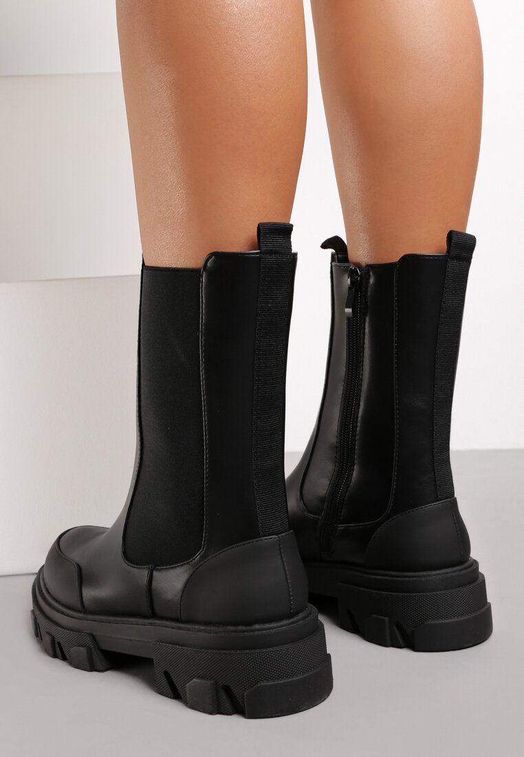 Smoke Tube Boots Stitching Thin Thin Boots Women's Short Boots Single Boots Mid-tube Thick Bottom