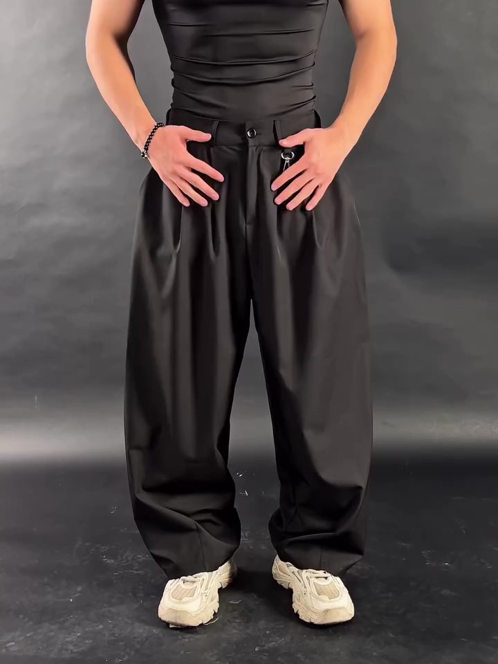 Black High Waist Multi-Pleated 3D Wide-Leg Pants