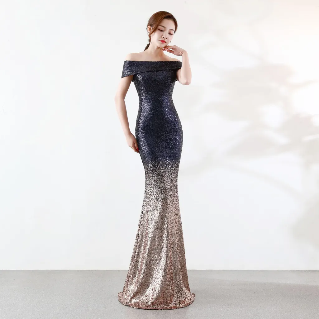 Birthday Party Dress Slimming Host Long Dress - Navy