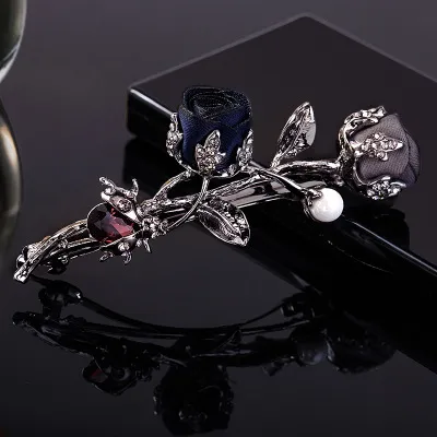 Creative Alloy Rose Rhinestone Hair Clip Navy And Grey - Shop at LoveMi