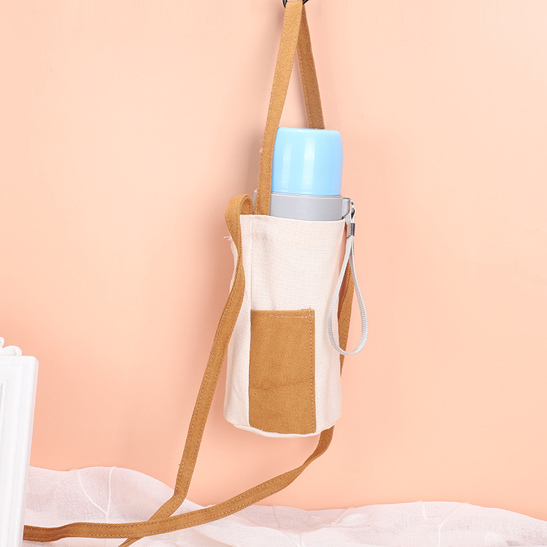 Canvas Portable Water Bottle Cover Heat Insulation Protective Cover Storage Tote Bag