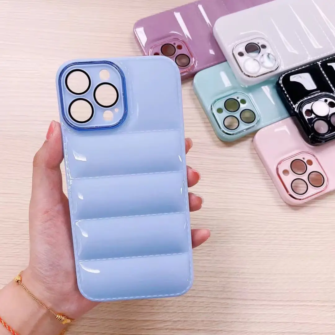 Solid Color Down Jacket Phone Case Comes With Lens Film Protective Cover