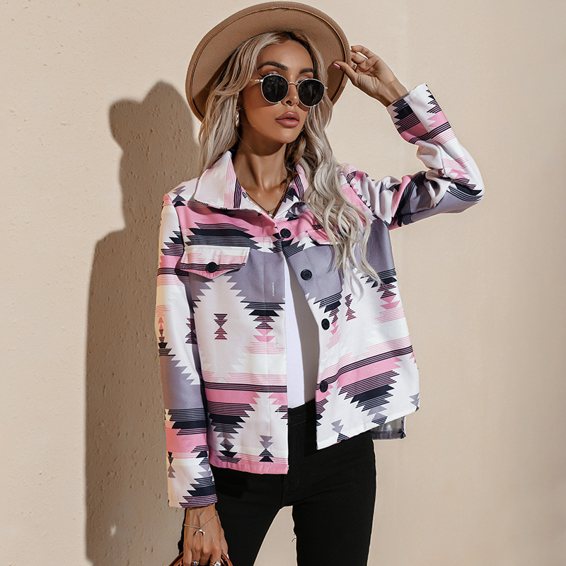 Y2K Women Button-down Cardigan Adults Printed Long Sleeve Turn-down Collar Outerwear