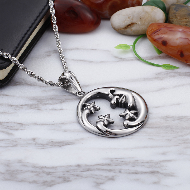 Simple Temperament Star Moon Necklace Titanium Steel Pendant