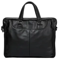 Men's Portable Leather Leisure Briefcase - Black - View 1