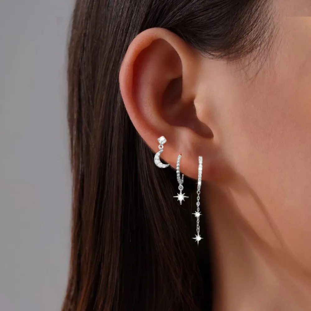 Three Brass Earrings With Genuine Gold Electroplating And Zircon Inlay