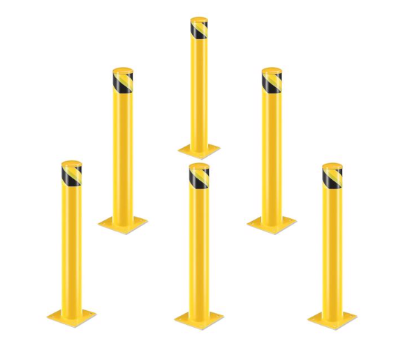Safety Bollards, Steel Bollard Post, Yellow Powder Coated Safety Parking Barrier Post For High Traffic Areas