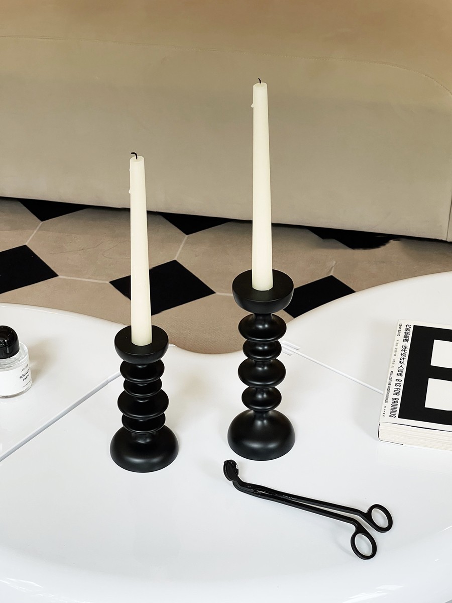 Title 5, Black Geometric Solid Wood Shaped Candlestick D...