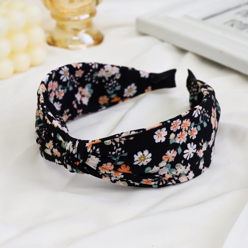 Fashion Printing Fabric Headwear Headband Trend Floral Black - Shop at LoveMi