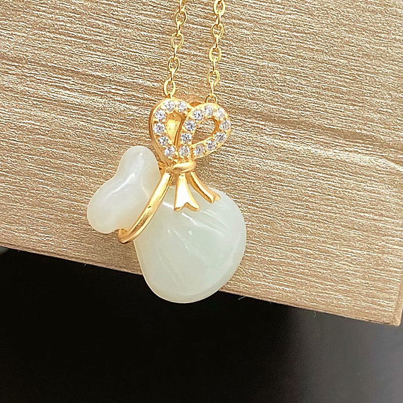 Title 4, Gilt Silver Hetian Jade Pendant S925 Silver Gol...