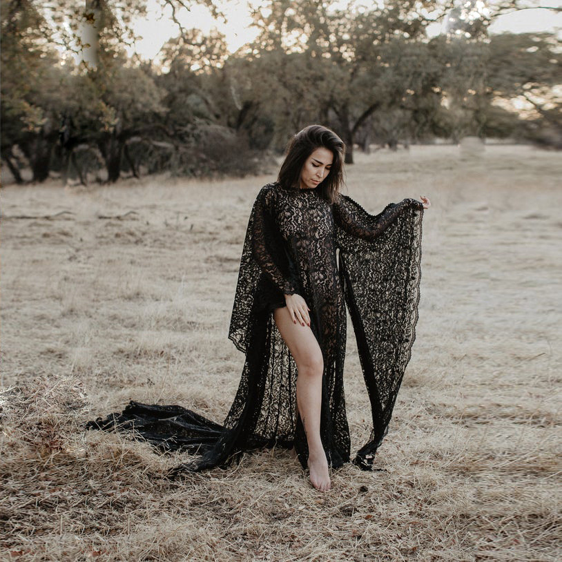 Ladies Lace Maternity Drawstring Mopping Dress Black - Shop at LoveMi