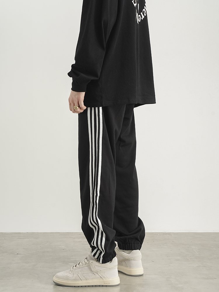 Striped Strapped Sports Pants Male And Female Student Casual Pants All-match Side Zipper