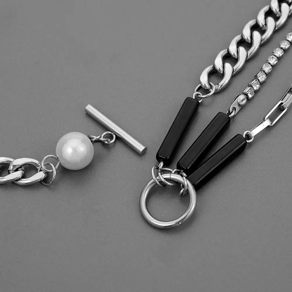 Stainless Steel Pearl Black Glass Multilayer