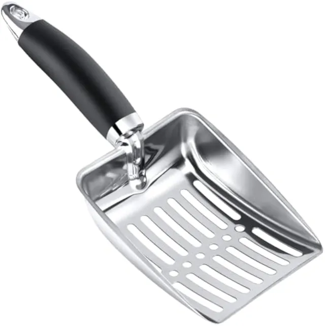Cat Litter Scoop Kitty Metal Scooper Stainless Steel Sifter Heavy Duty Poop Sifting Kitten Poop Sifter Black - Shop at LoveMi