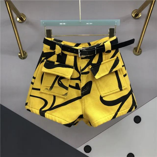 Women's High waisted Slim Irregular Shorts Yellow - Shop at LoveMi