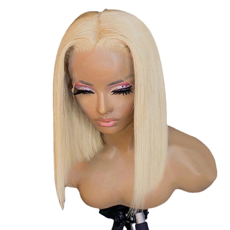 Fashion Chemical Fiber Front Lace Bob Blonde Wig Headgear Women 613Color - Shop at LoveMi