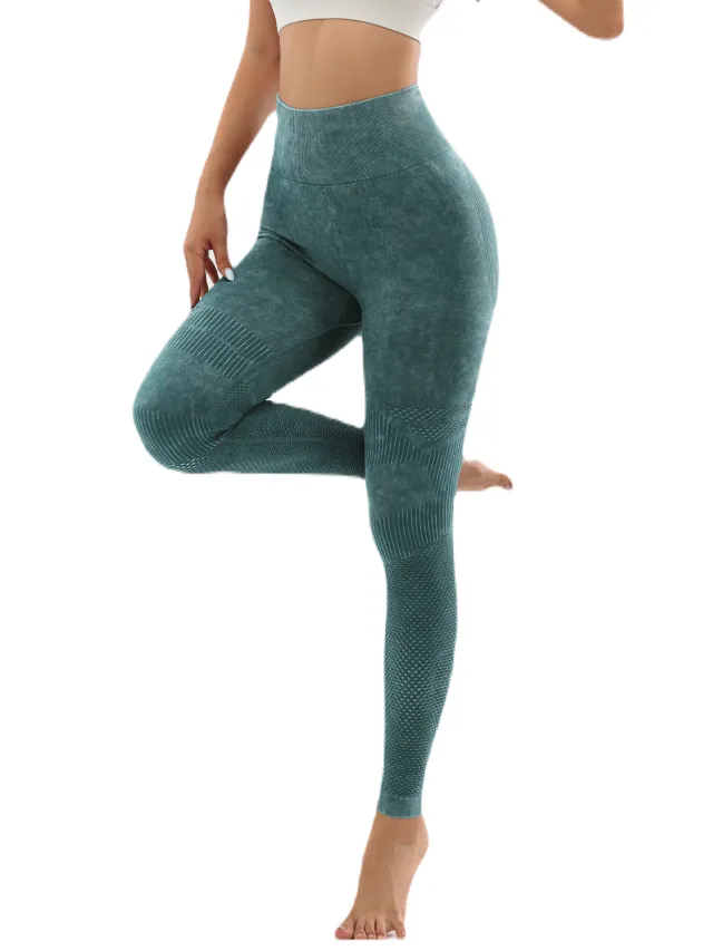 Women's Hollow Wide Band Waist Sports Leggings With Butt Ruching, Scrunch Butt Lifting Tights Seamless Yoga Tummy Control Pants Green - Shop at LoveMi